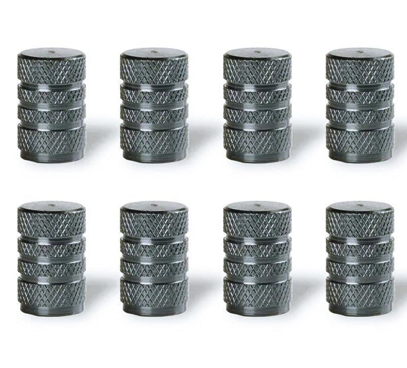Gray Barrel Aluminum Tire Valve Caps - Universal, Fits on all Vehicles