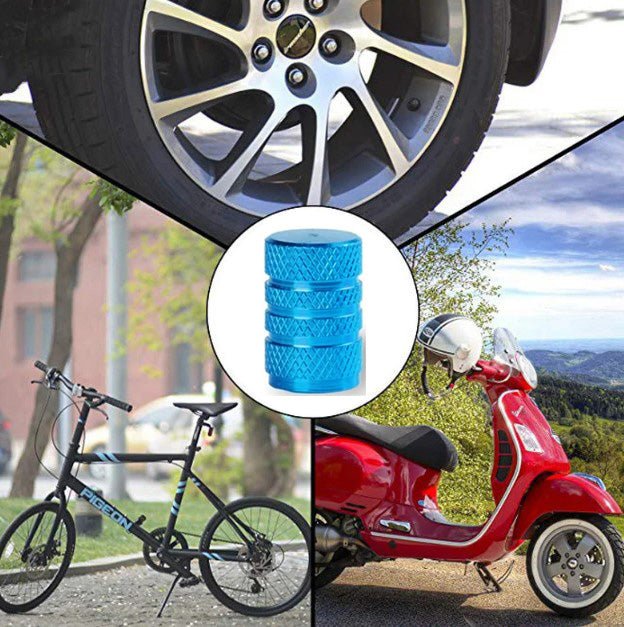 Light Blue Barrel Aluminum Tire Valve Caps - Universal, Fits on all Vehicles
