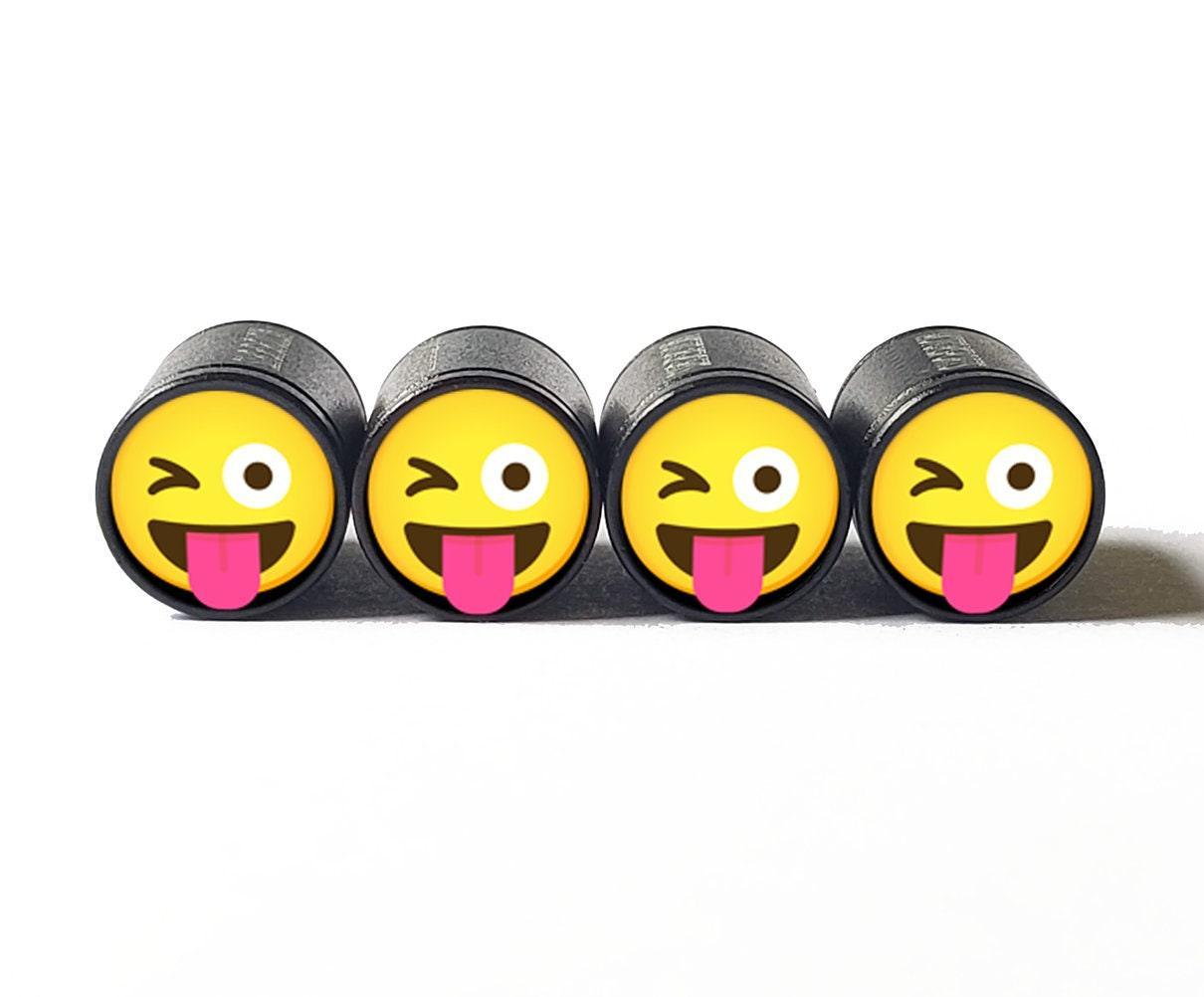 Winking Face with Tongue Out Emoji Tire Valve Caps - Set of Four