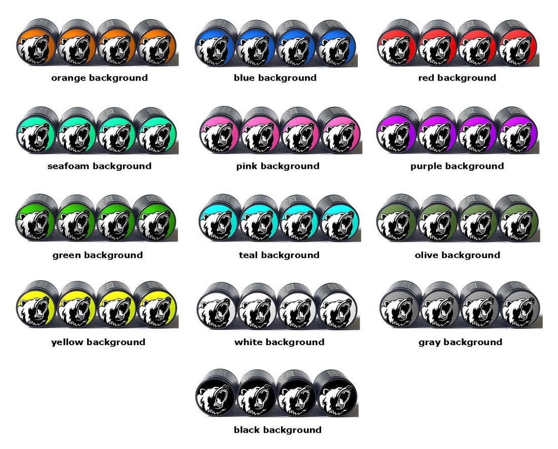 New! Grizzly Bear Tire Valve Caps - 13 colors! - AutoValveCaps