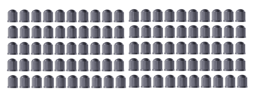 Gray Tire Valve Caps (Style 2) - Plastic - Sets of 10, 25, 50 or 100 - Universal, Fits all Vehicles