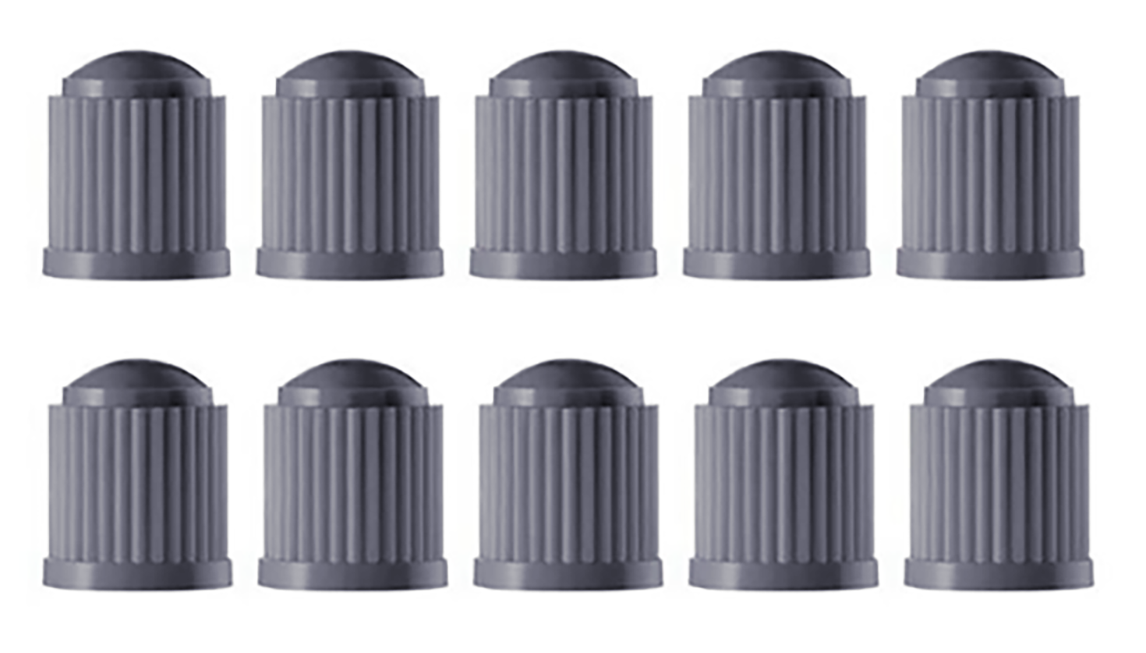 Gray Tire Valve Caps (Style 2) - Plastic - Sets of 10, 25, 50 or 100 - Universal, Fits all Vehicles