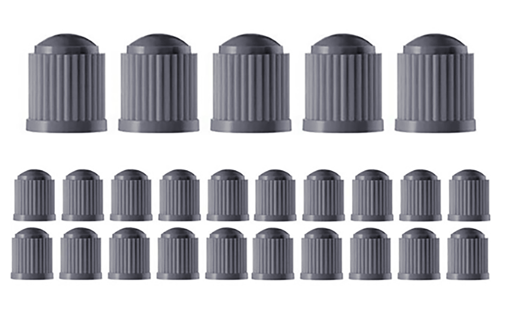 Gray Tire Valve Caps (Style 2) - Plastic - Sets of 10, 25, 50 or 100 - Universal, Fits all Vehicles