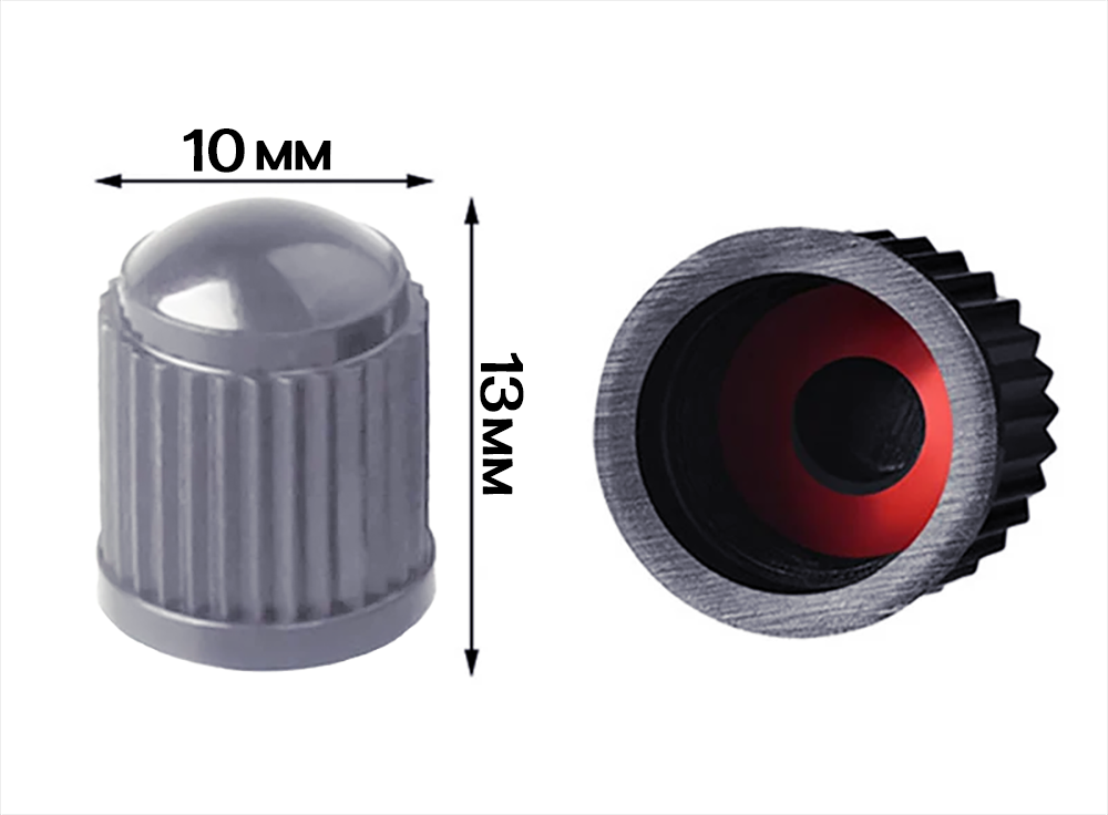 Gray Tire Valve Caps (Style 2) - Plastic - Sets of 10, 25, 50 or 100 - Universal, Fits all Vehicles