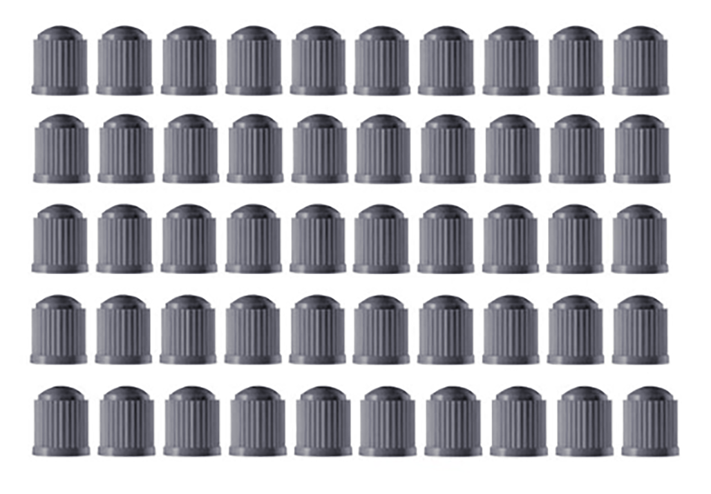 Gray Tire Valve Caps (Style 2) - Plastic - Sets of 10, 25, 50 or 100 - Universal, Fits all Vehicles