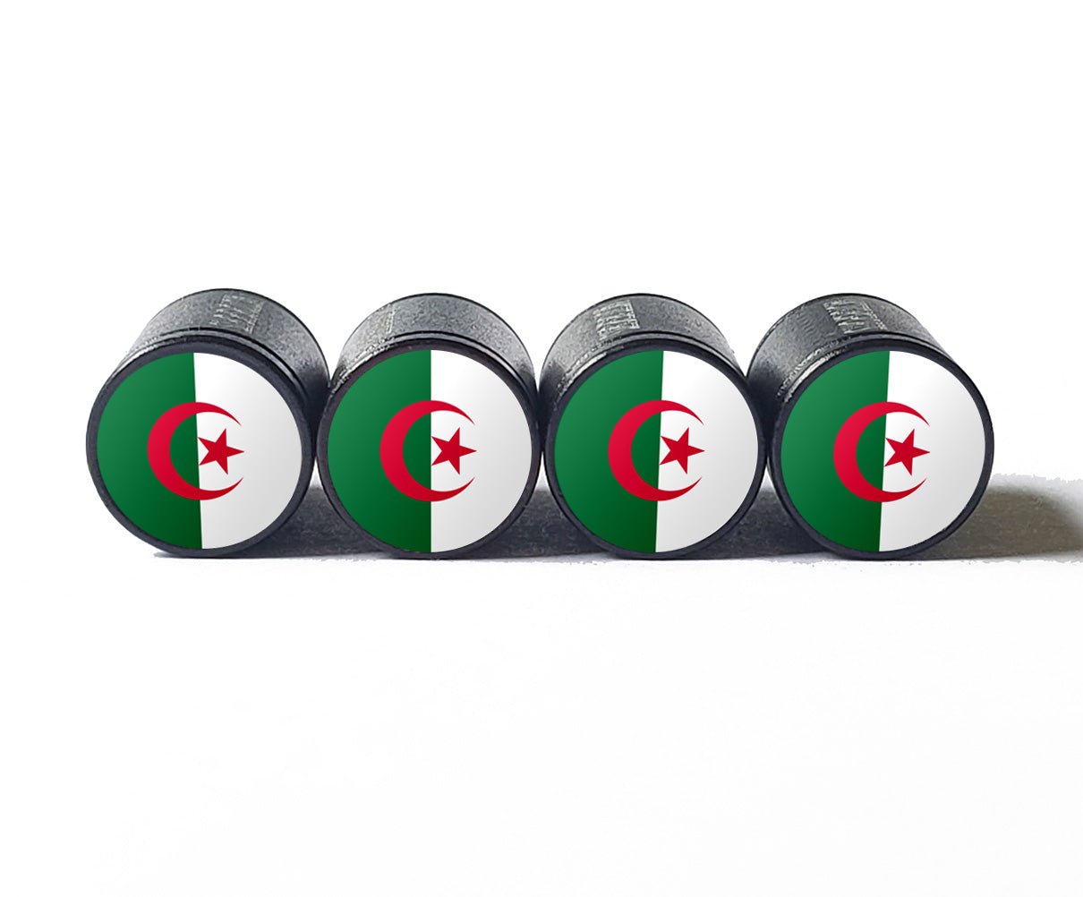 Algeria Algerian Flag Tire Valve Stem Caps - Black Aluminum - Set of Four