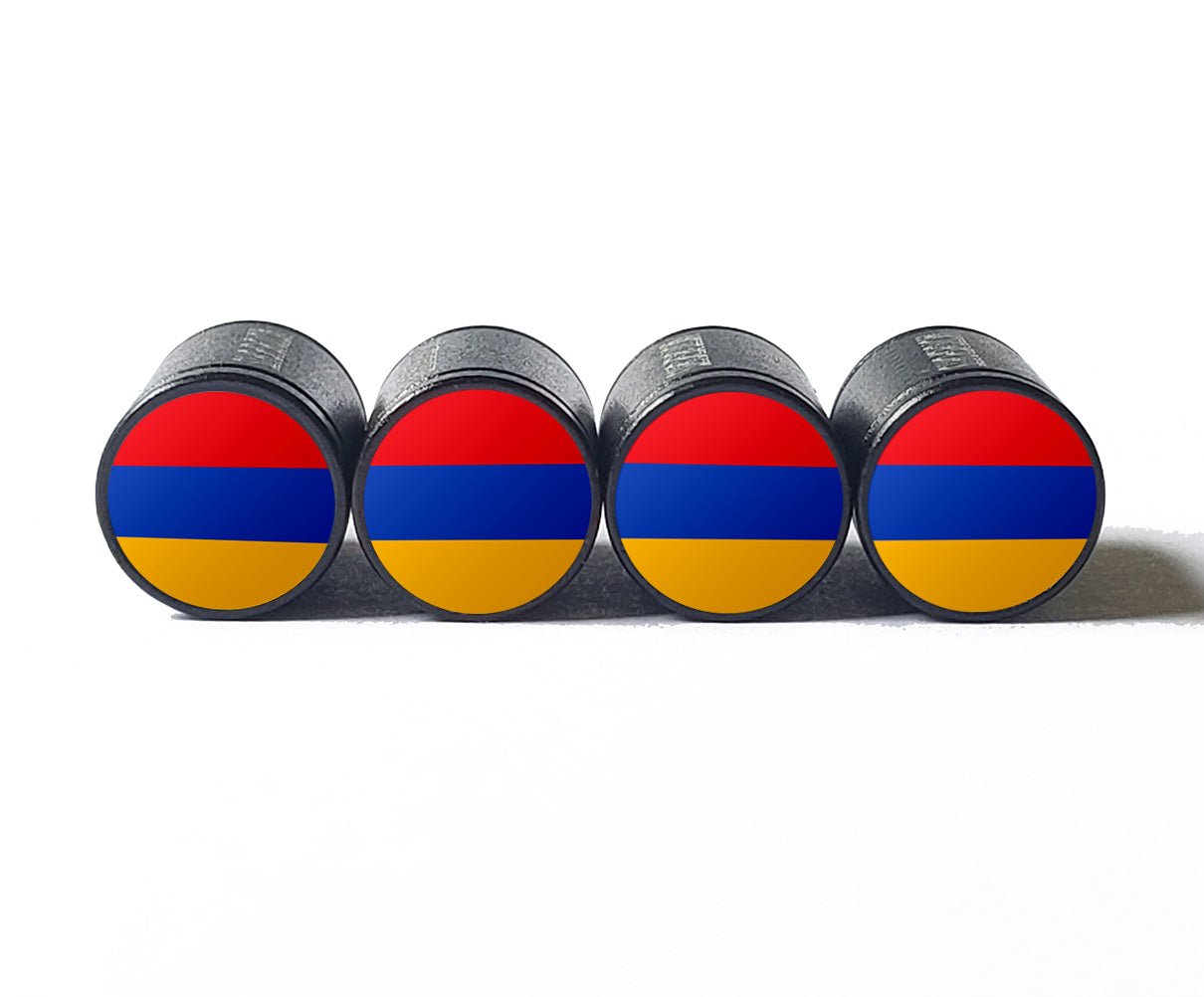 Armenia Flag Tire Valve Caps - Black Aluminum - Set of Four