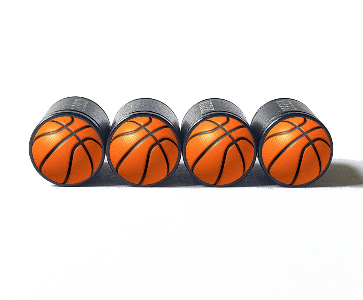 Basketball Tire Valve Caps - Black Aluminum - Set of Four