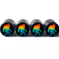 Bigfoot Sasquatch Vintage Rainbow Sunset Tire Valve Caps - Black Aluminum - Set of Four