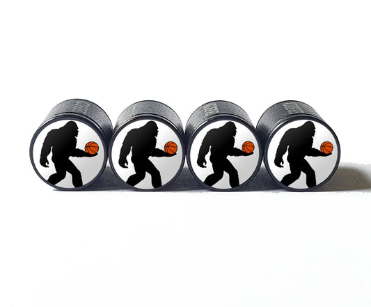 Bigfoot Sasquatch Basketball Player Tire Valve Caps - Black Aluminum - Set of Four