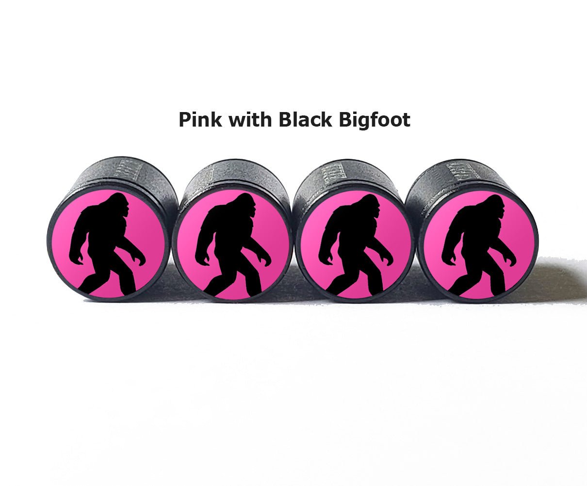 Bigfoot Sasquatch Walking Tire Valve Caps - Black Aluminum - Set of Four