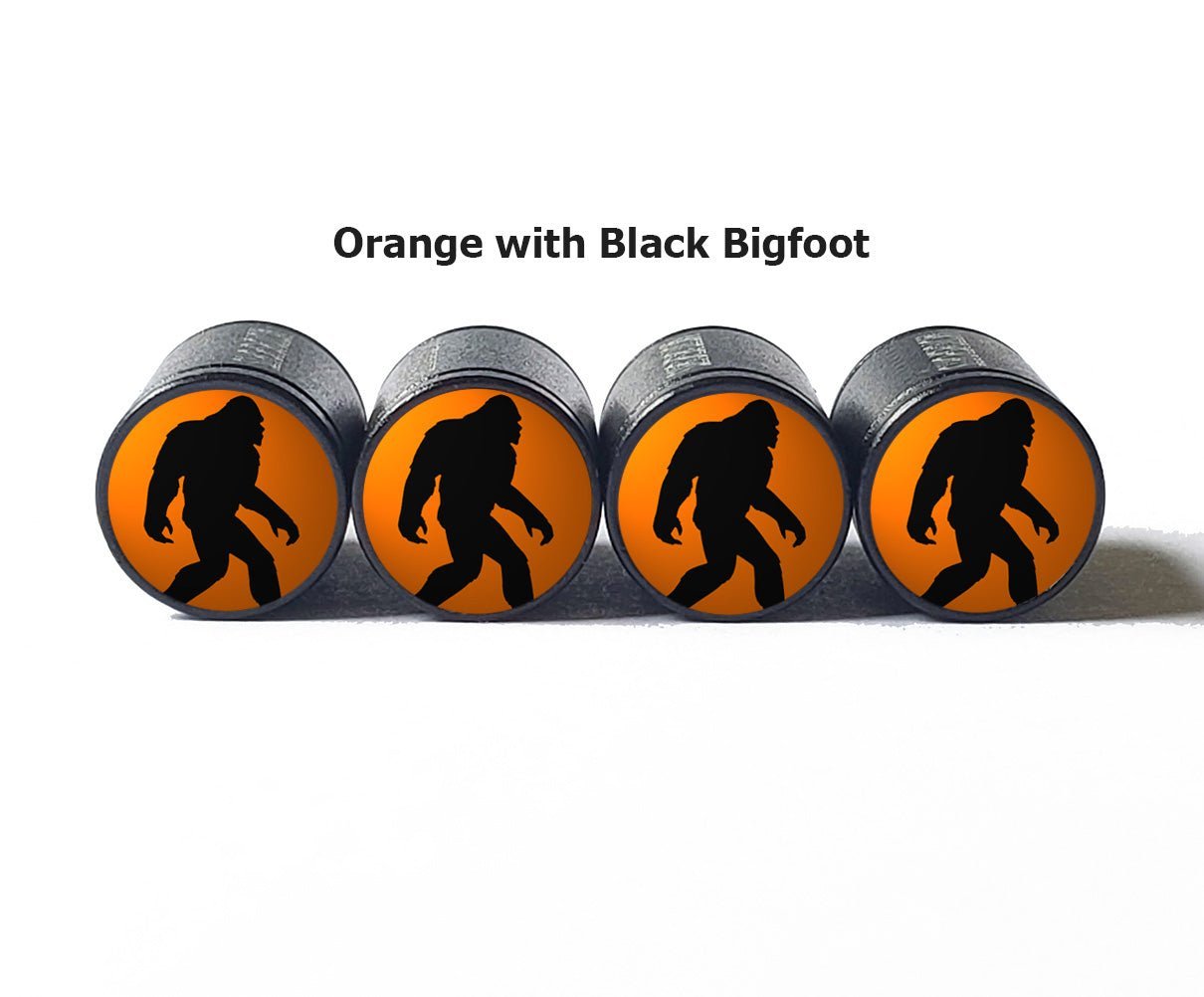 Bigfoot Sasquatch Walking Tire Valve Caps - Black Aluminum - Set of Four