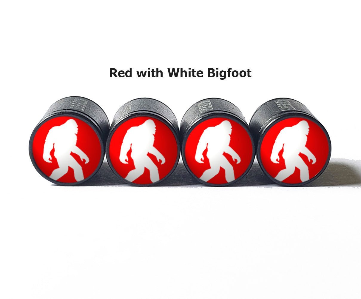 Bigfoot Sasquatch Walking Tire Valve Caps - Black Aluminum - Set of Four