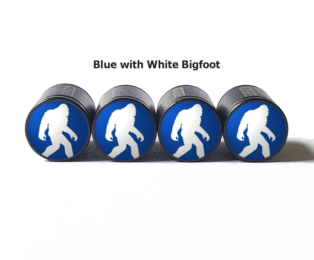 Bigfoot Sasquatch Walking Tire Valve Caps - Black Aluminum - Set of Four