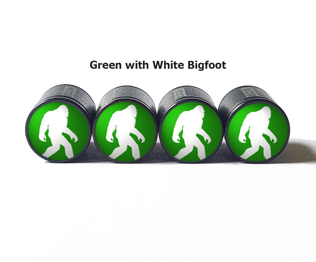 Bigfoot Sasquatch Walking Tire Valve Caps - Black Aluminum - Set of Four