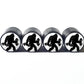 Bigfoot Sasquatch with Dumbbells Tire Valve Caps - Black Aluminum - Set of Four