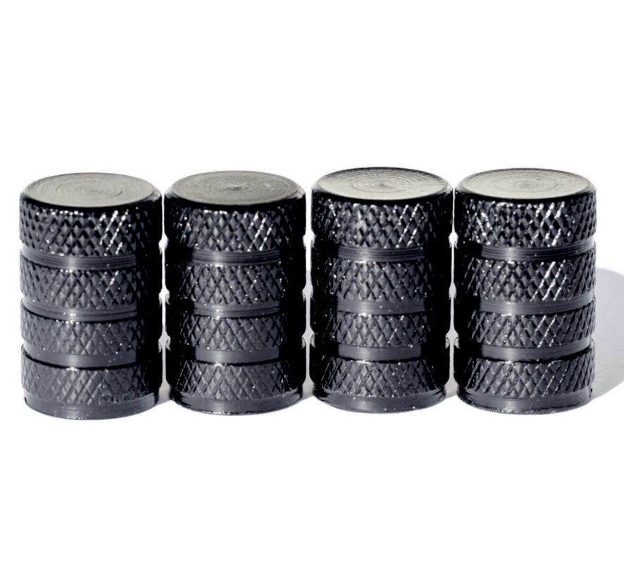 Black Barrel Aluminum Tire Valve Caps - Universal, Fits on all Vehicles