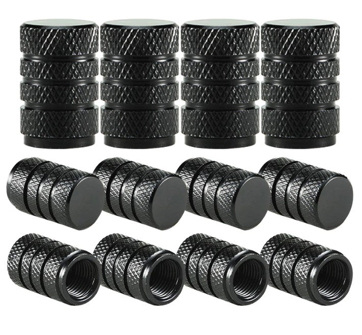 Black Barrel Aluminum Tire Valve Caps - Universal, Fits on all Vehicles