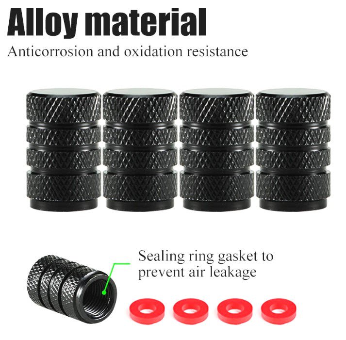 Black Barrel Aluminum Tire Valve Caps - Universal, Fits on all Vehicles