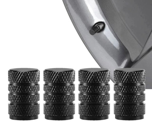 Black Barrel Aluminum Tire Valve Caps - Universal, Fits on all Vehicles