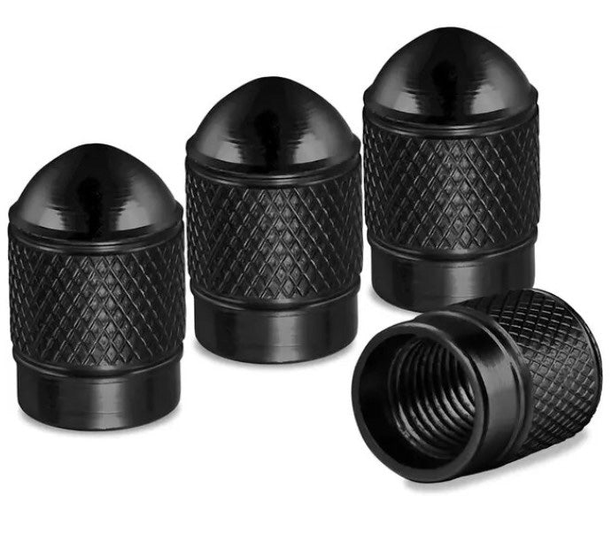 Black Dome Aluminum Tire Valve Caps - Universal, Fits all Vehicles