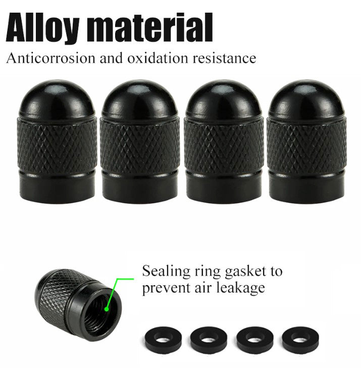 Black Dome Aluminum Tire Valve Caps - Universal, Fits all Vehicles