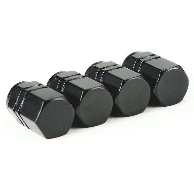 Black Hex Aluminum Tire Valve Caps - Universal, Fits on all Vehicles