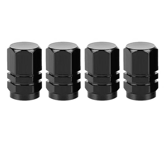 Black Hex Aluminum Tire Valve Caps - Universal, Fits on all Vehicles