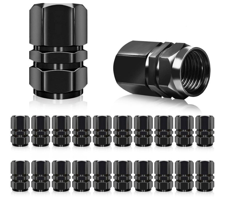 Black Hex Aluminum Tire Valve Caps - Universal, Fits on all Vehicles