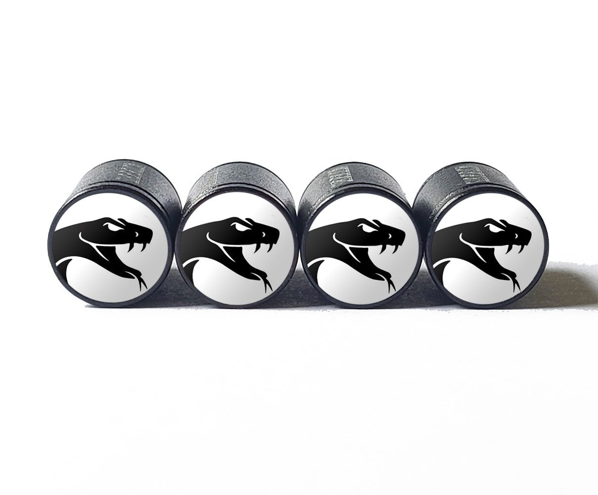 Black Snake with Fangs Tire Valve Caps - Black Aluminum - Set of Four