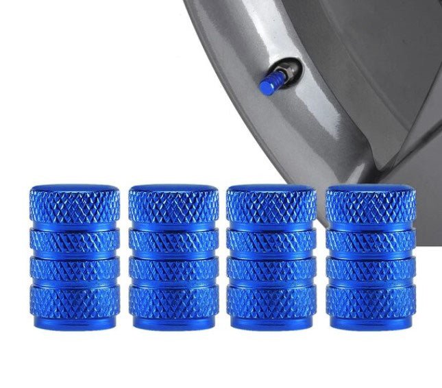 Blue Barrel Aluminum Tire Valve Caps - Universal, Fits on all Vehicles