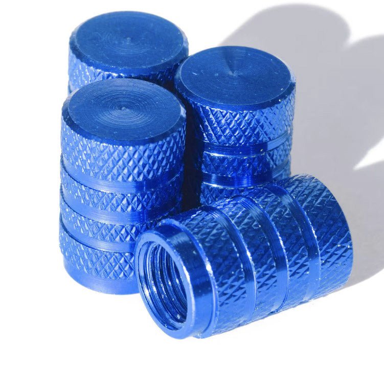 Blue Barrel Aluminum Tire Valve Caps - Universal, Fits on all Vehicles