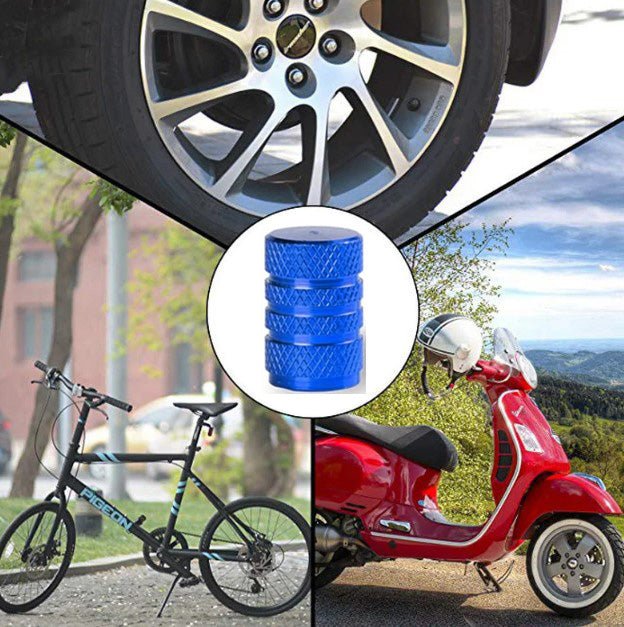 Blue Barrel Aluminum Tire Valve Caps - Universal, Fits on all Vehicles