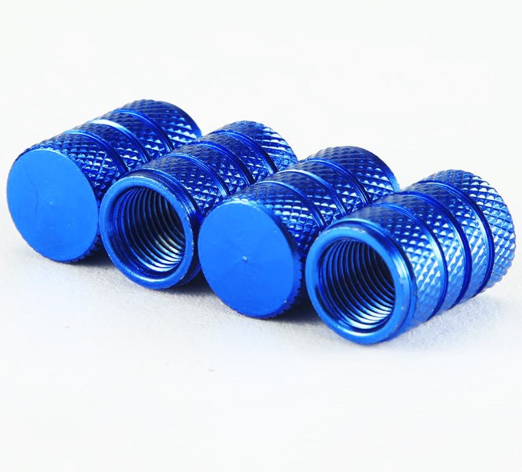 Blue Barrel Aluminum Tire Valve Caps - Universal, Fits on all Vehicles