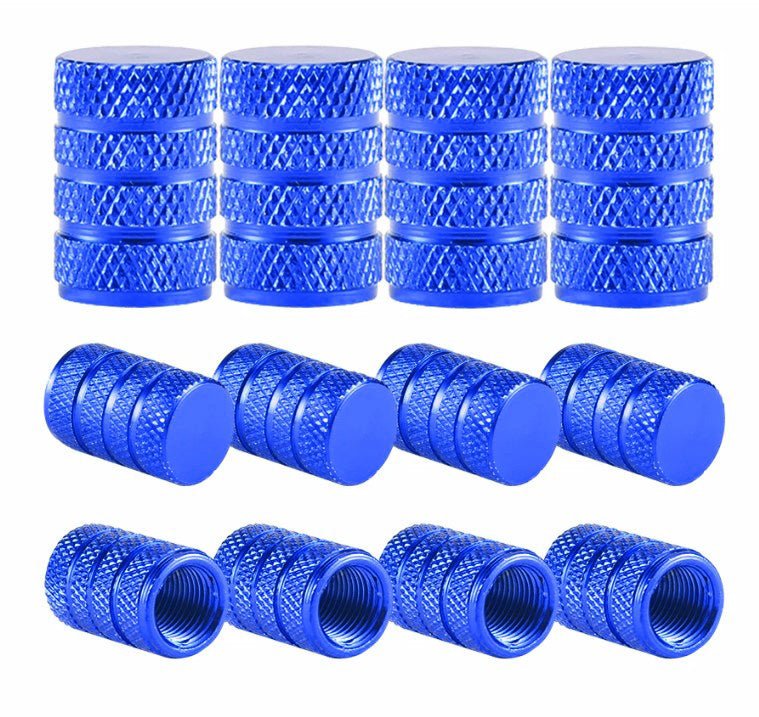 Blue Barrel Aluminum Tire Valve Caps - Universal, Fits on all Vehicles