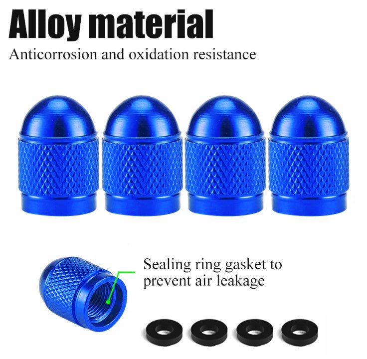 Blue Dome Aluminum Tire Valve Caps - Universal, Fits all Vehicles