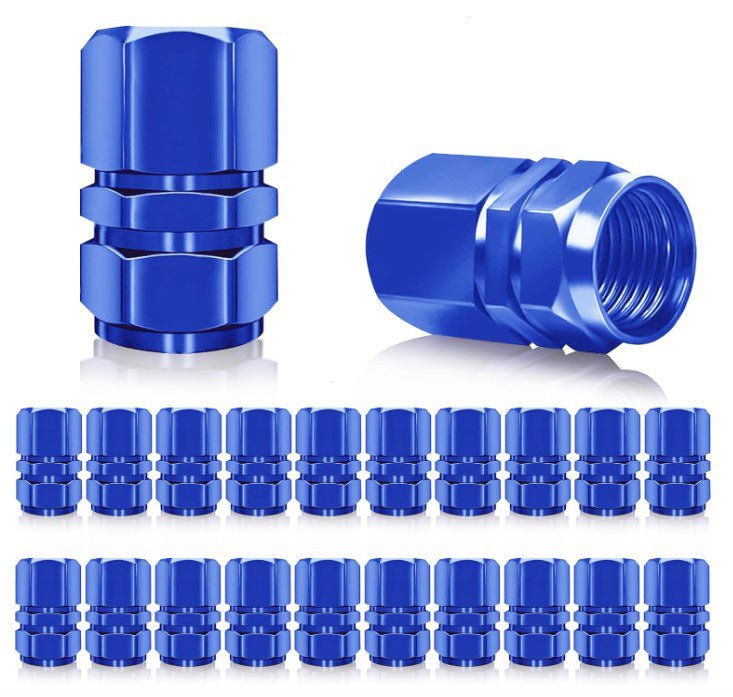 Blue Hex Aluminum Tire Valve Caps - Universal, Fits on all Vehicles