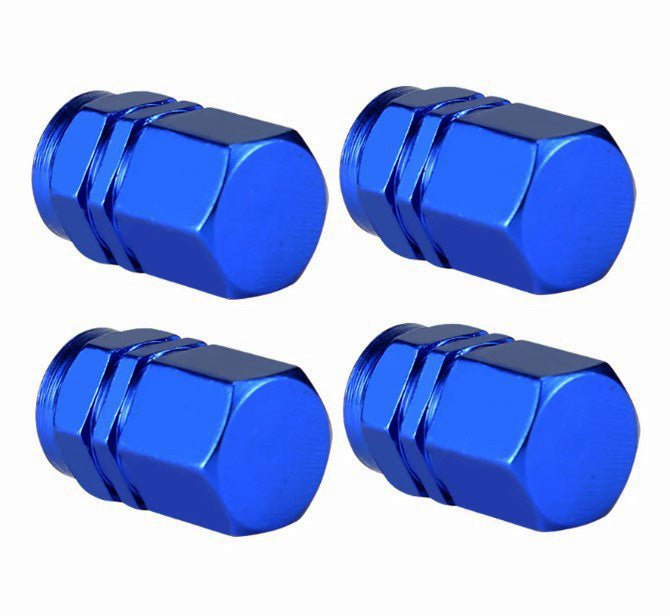 Blue Hex Aluminum Tire Valve Caps - Universal, Fits on all Vehicles