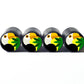 Colorful Toucan Bird Tire Valve Caps - Black Aluminum - Set of Four