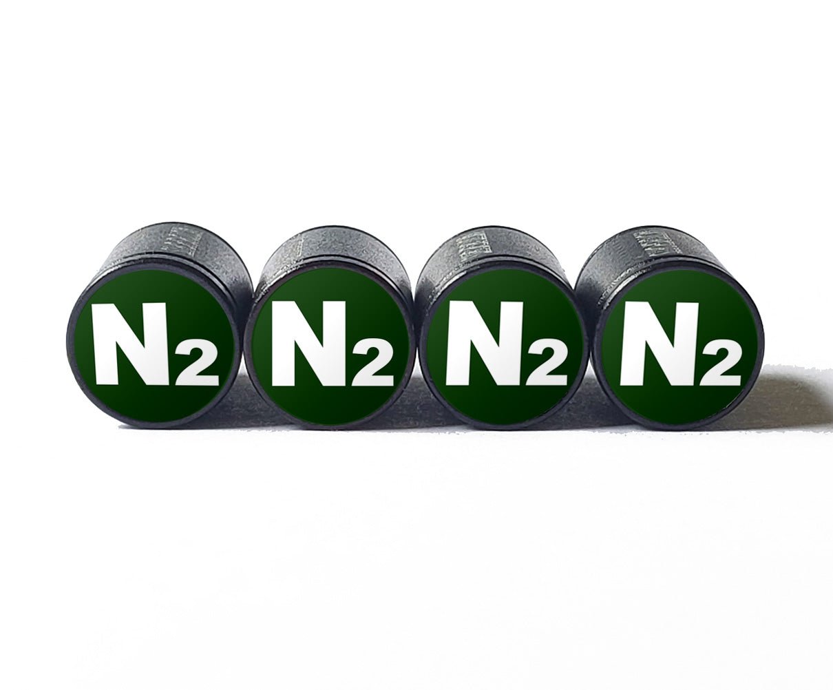 Dark Green N2 Nitrogen Tire Valve Caps - Black Aluminum - Universal