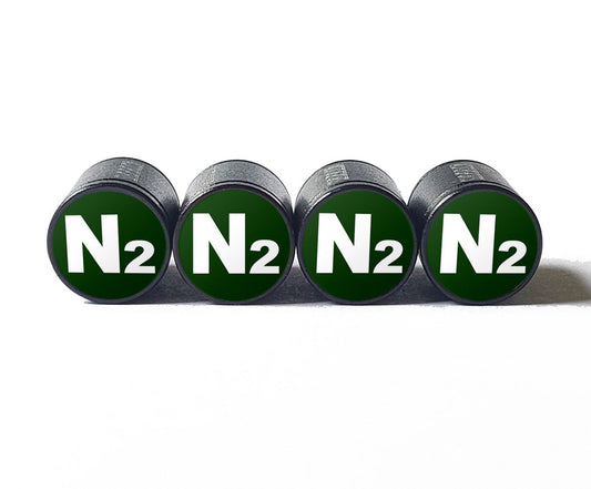 Dark Green N2 Nitrogen Tire Valve Caps - Black Aluminum - Universal