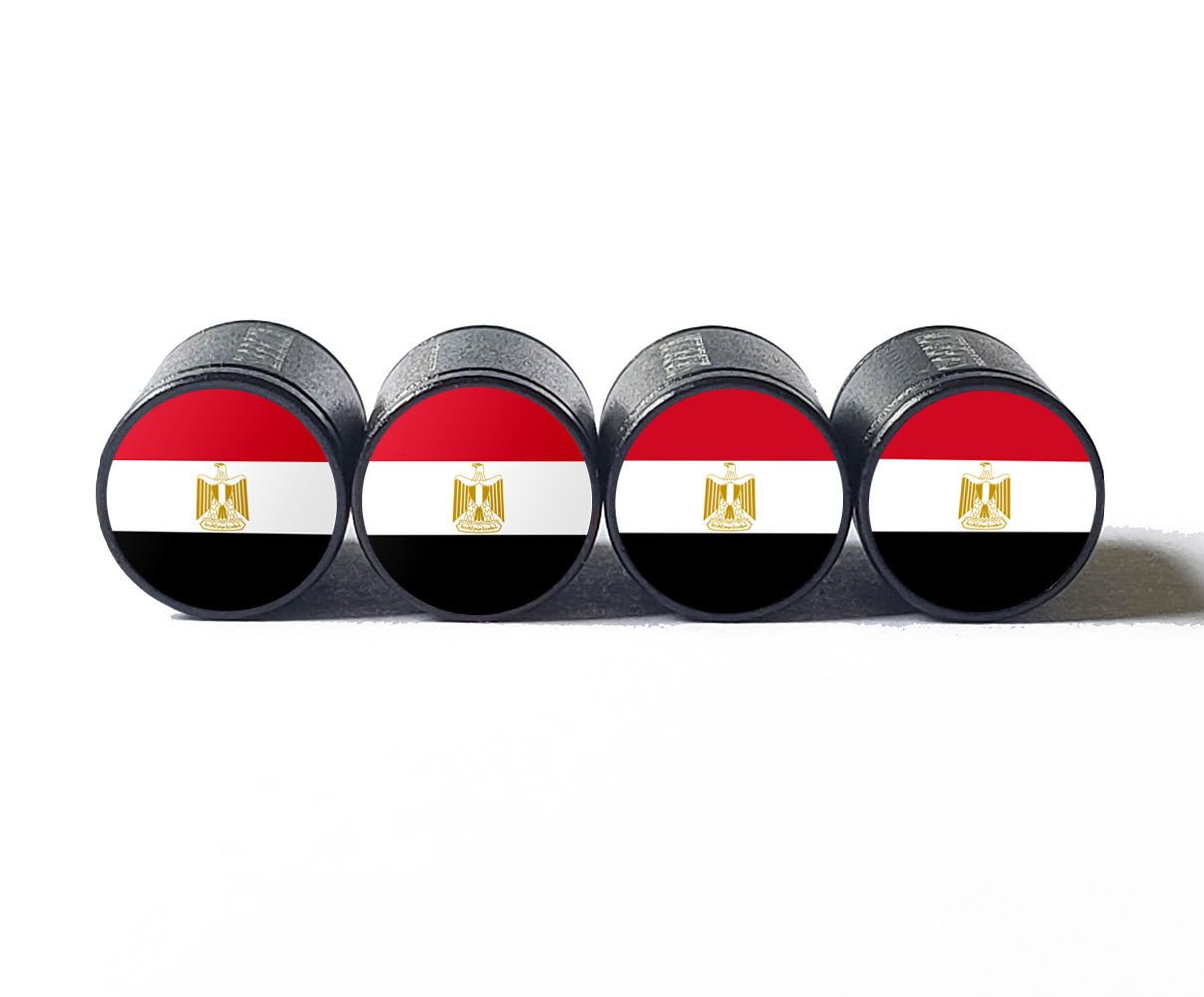 Egypt Egyptian Flag Tire Valve Stem Caps - Black Aluminum - Set of Four