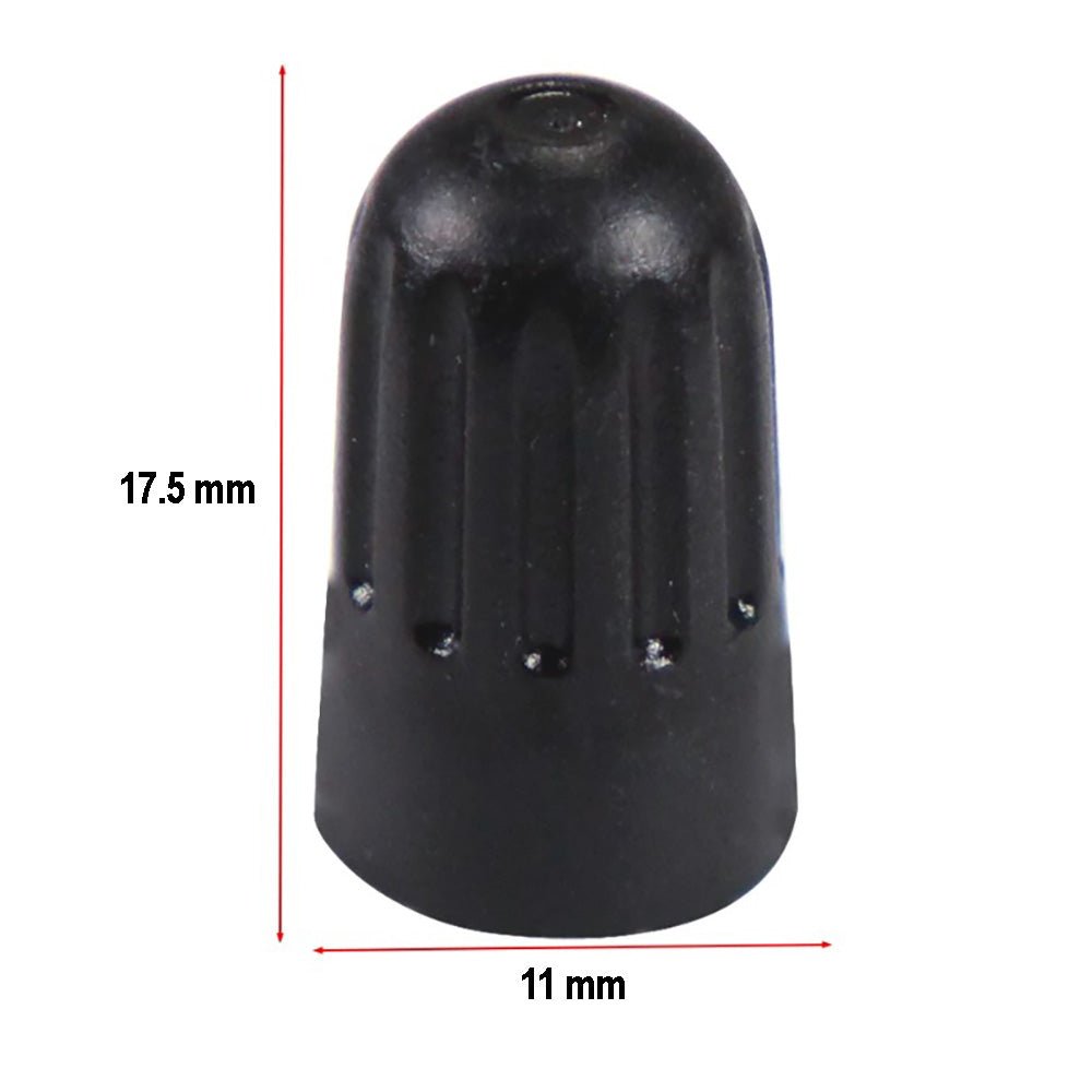 Extended Long Skirted TPMS Black Tire Valve Stem Caps - Heavy Duty Plastic - Sets of 10, 25, 50 or 100 - Universal