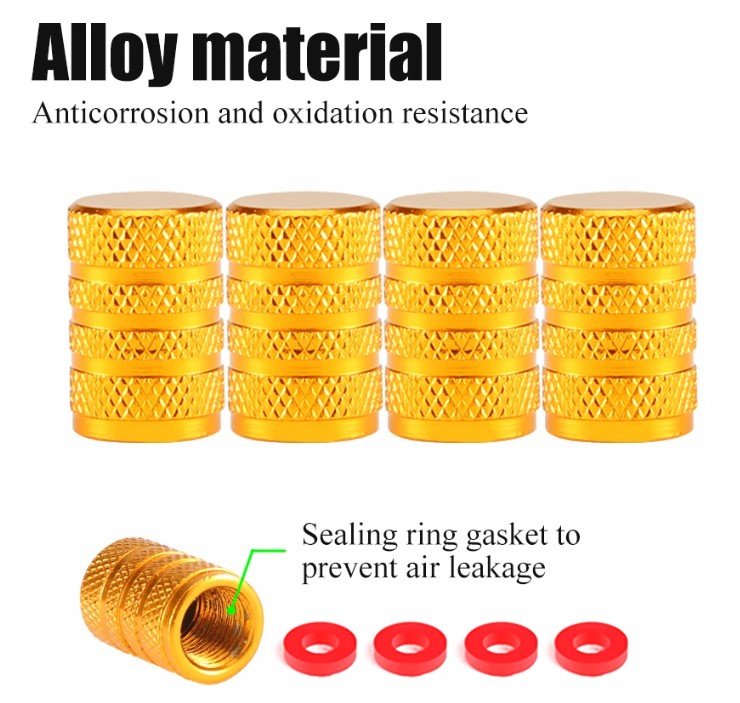 Gold Barrel Aluminum Tire Valve Caps - Universal, Fits on all Vehicles