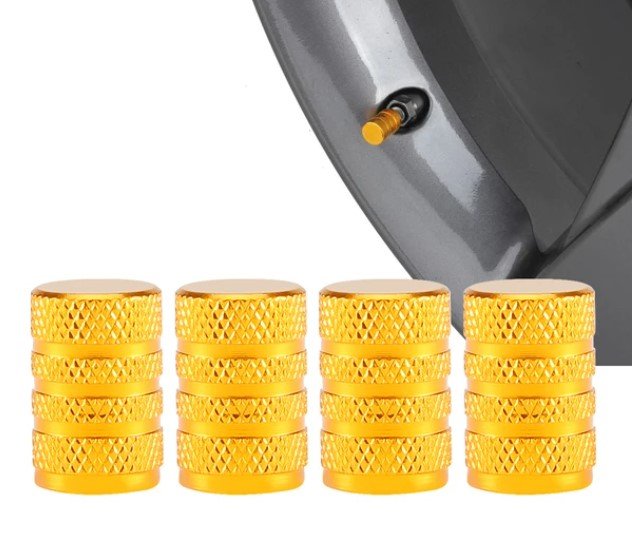 Gold Barrel Aluminum Tire Valve Caps - Universal, Fits on all Vehicles