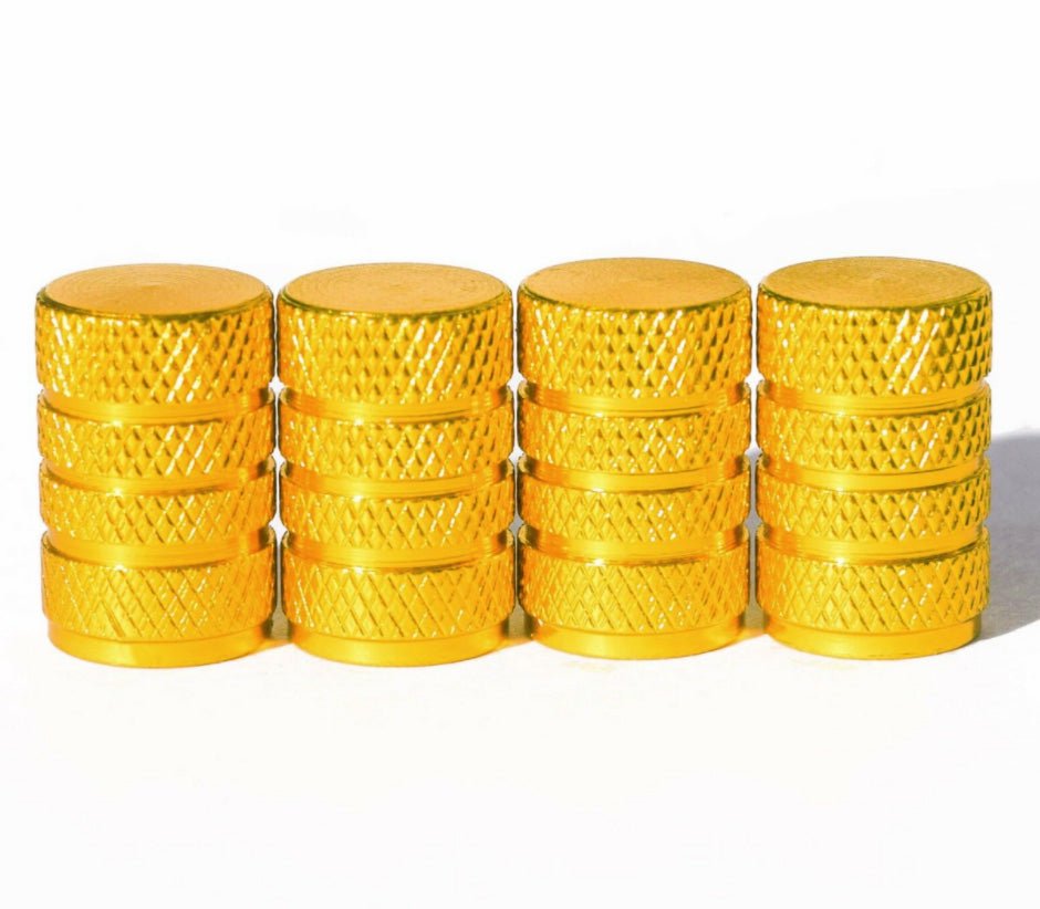 Gold Barrel Aluminum Tire Valve Caps - Universal, Fits on all Vehicles