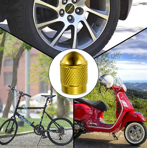 Gold Dome Aluminum Tire Valve Caps - Sets of 4, 8, 12 or 20 - Universal, Fits all Vehicles