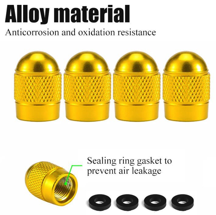 Gold Dome Aluminum Tire Valve Caps - Sets of 4, 8, 12 or 20 - Universal, Fits all Vehicles