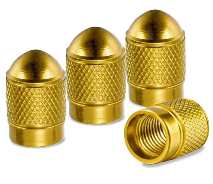 Gold Dome Aluminum Tire Valve Caps - Sets of 4, 8, 12 or 20 - Universal, Fits all Vehicles