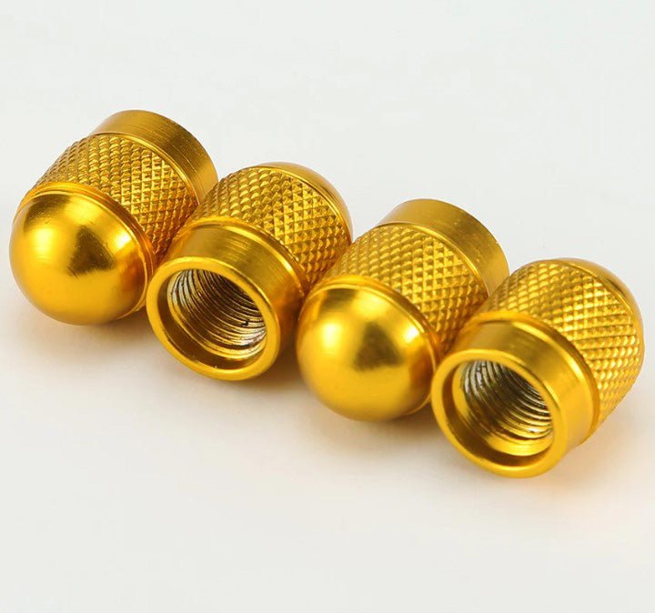 Gold Dome Aluminum Tire Valve Caps - Sets of 4, 8, 12 or 20 - Universal, Fits all Vehicles